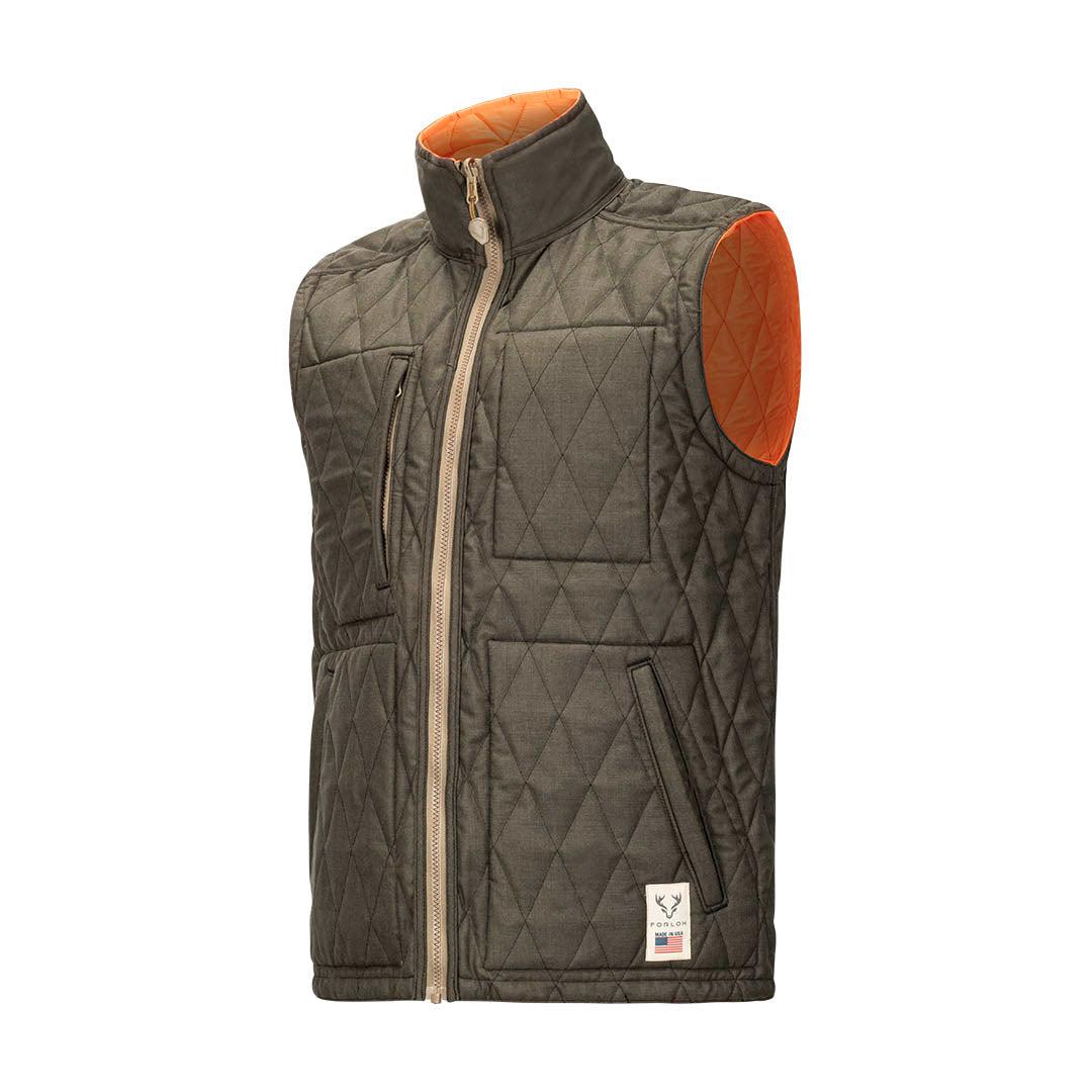 Men's Reversible Hi-Loft Merino Wool Vest - Blaze Orange/Dark Moss - Wool Hunting Vest - FORLOH
