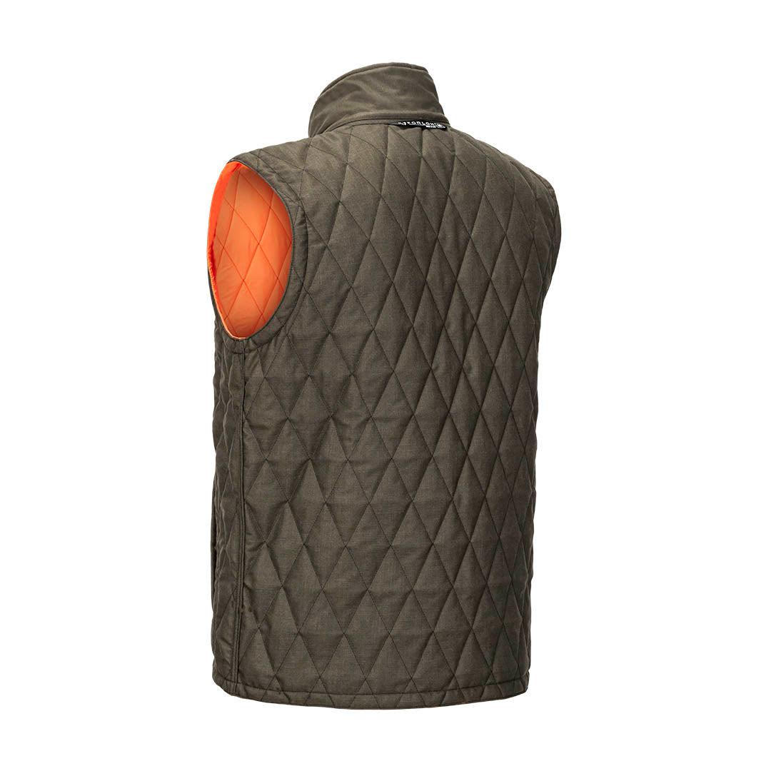 Men's Reversible Hi-Loft Merino Wool Vest - Blaze Orange/Dark Moss - Back View - FORLOH