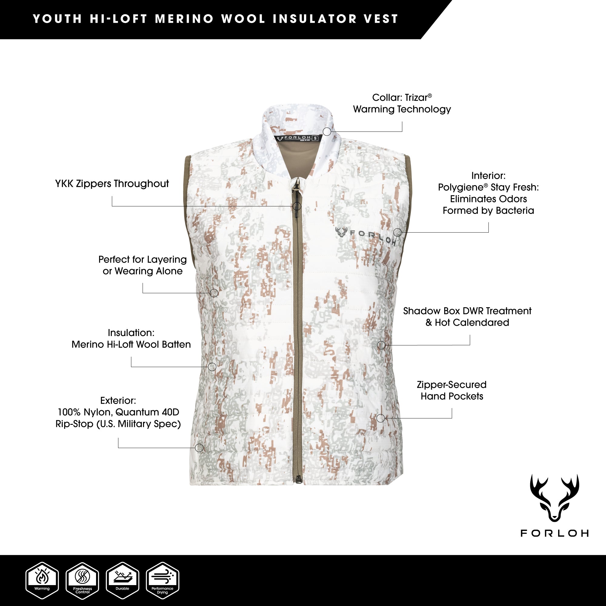 Youth Merino Hi-Loft Insulator Vest - FORLOH