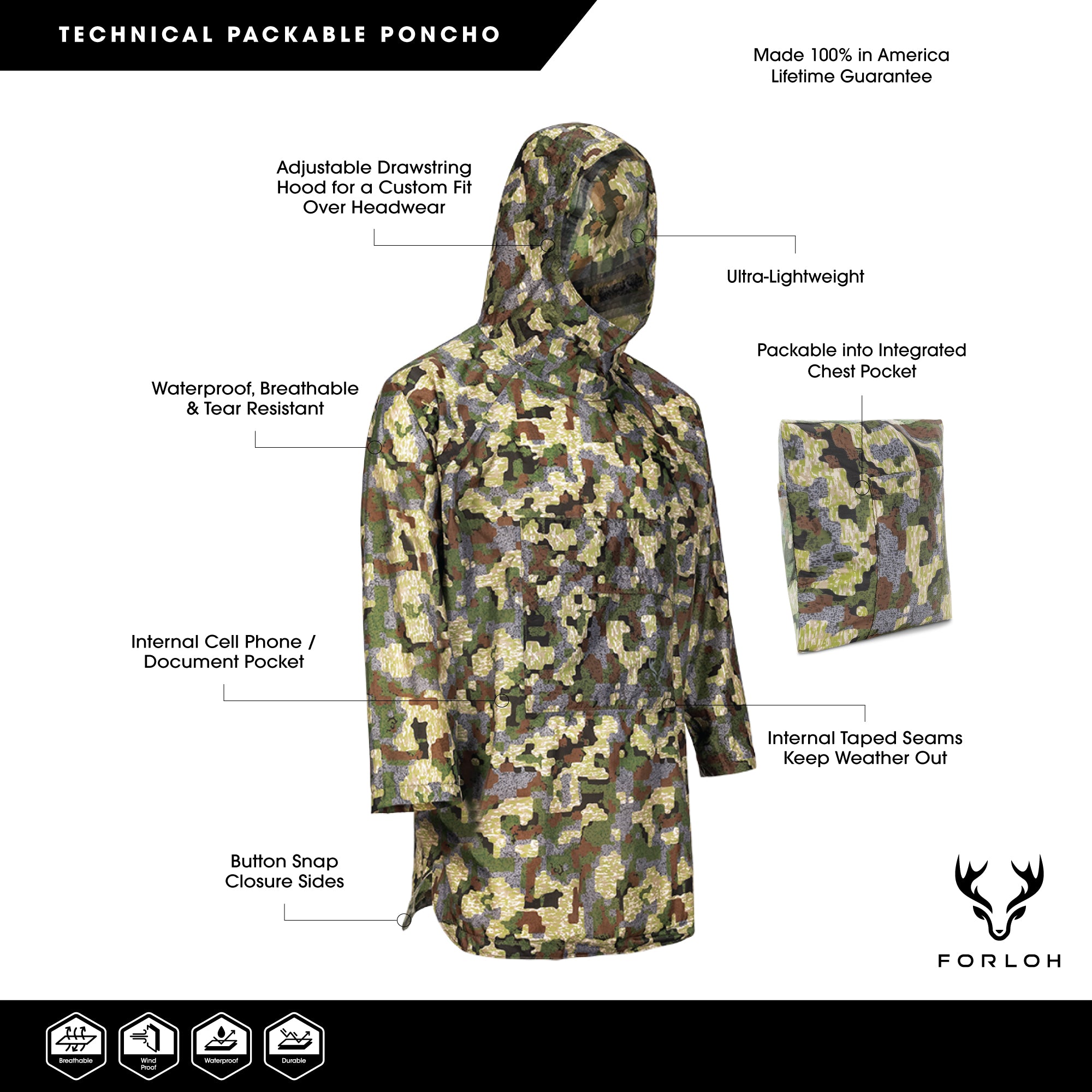 Tactical Poncho - Deep Cover Camo - Features - FORLOH