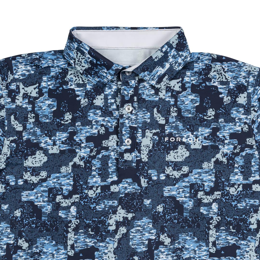 SolAir UPF Polo Shirt - Sea Clear Blue Camo - Collar - FORLOH