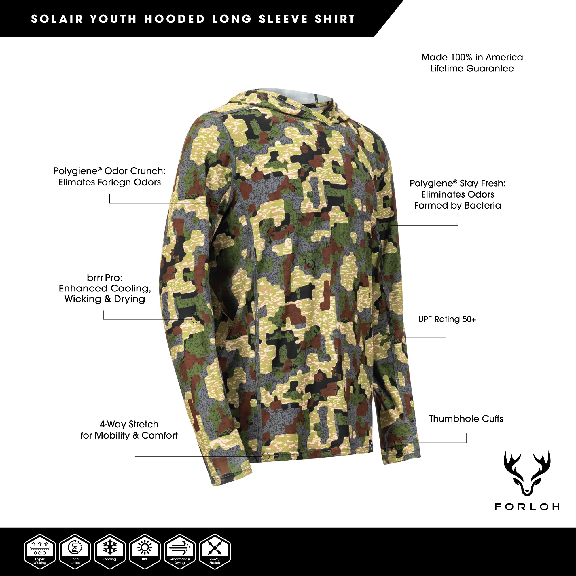 Youth SolAir UPF Hooded Long Sleeve Shirt - FORLOH