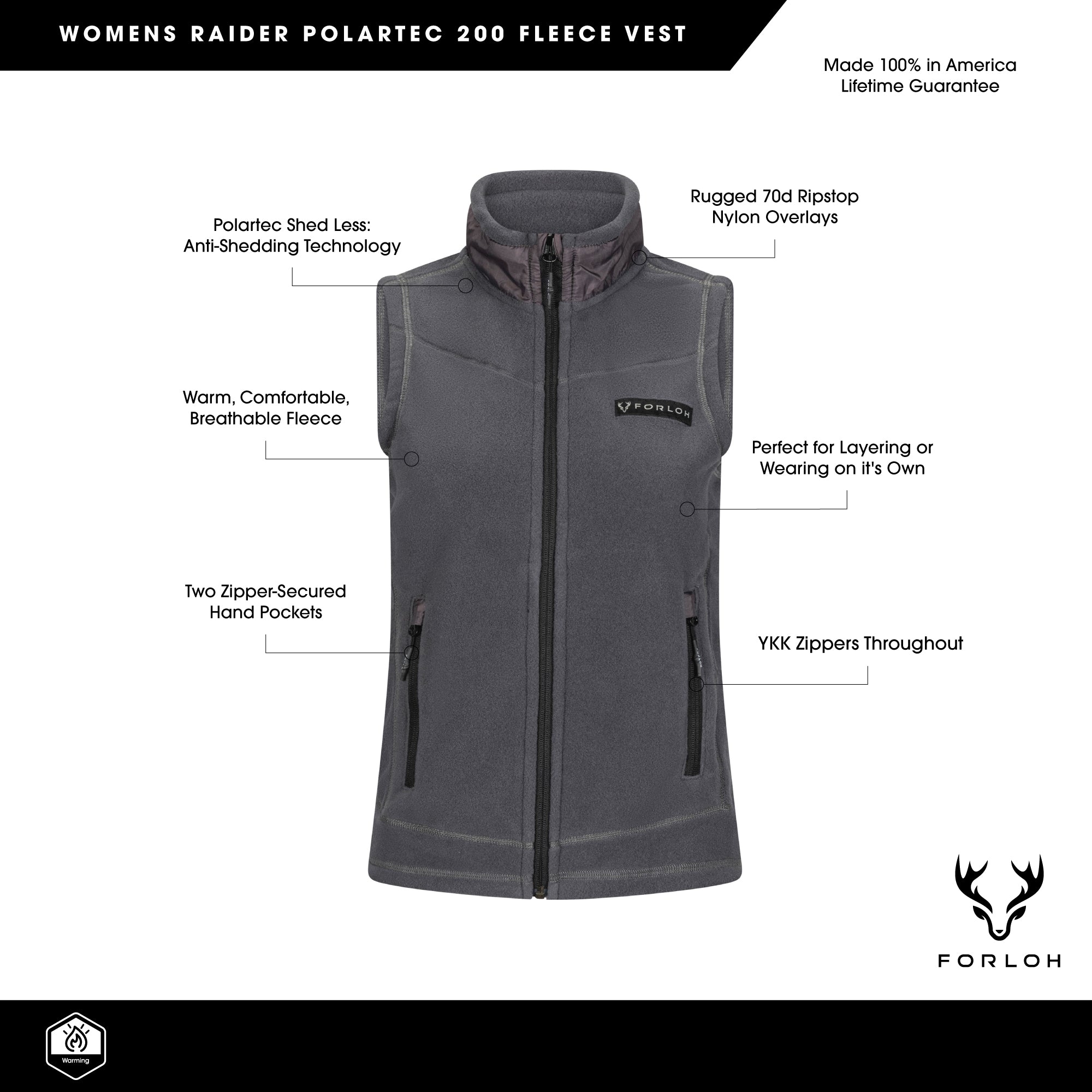 Raider Polartec® 200 Womens Fleece Vest  - Features - FORLOH