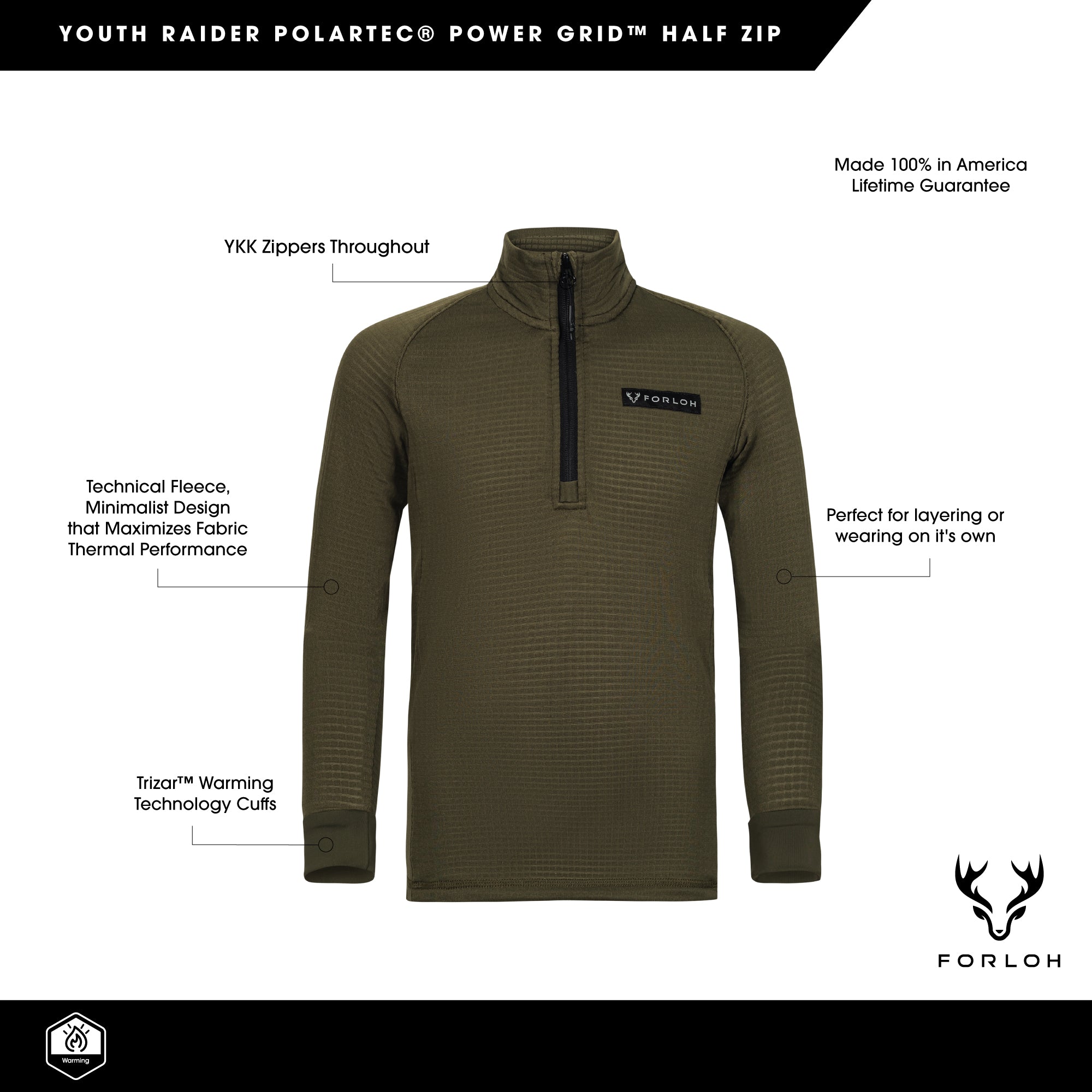 Youth Raider Polartec® Power Grid™ Half Zip - FORLOH