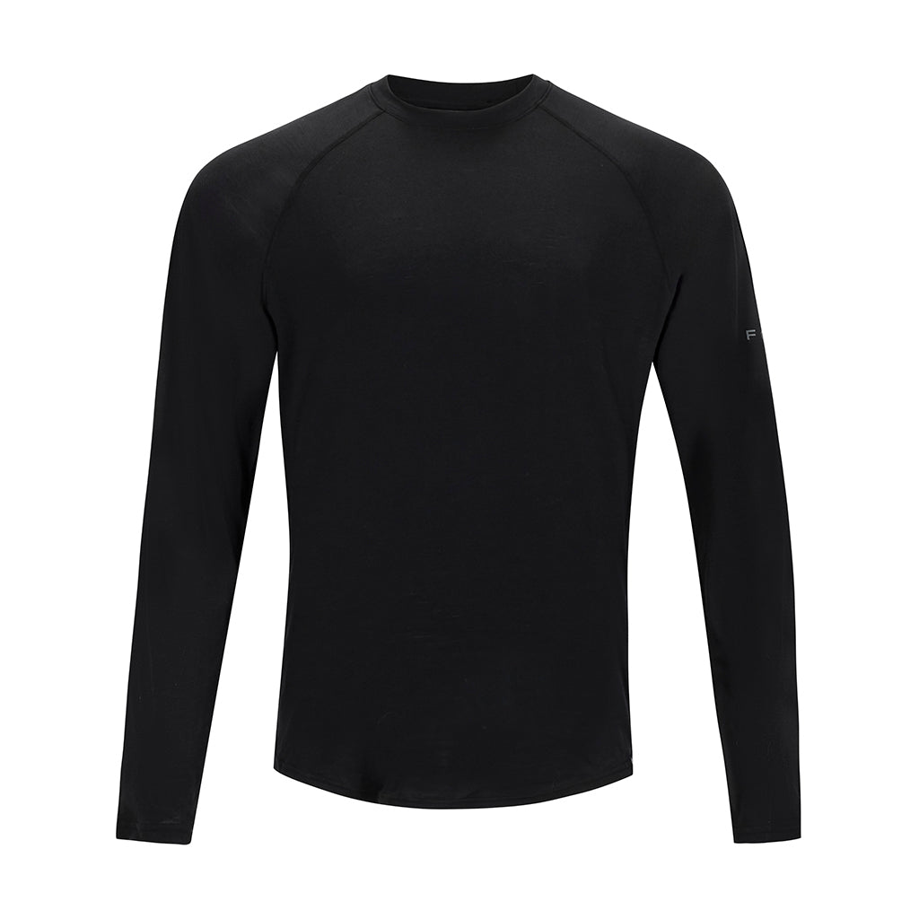 Wool Base Layer Top - Black - Front View of FORLOH Merino Wool Shirt
