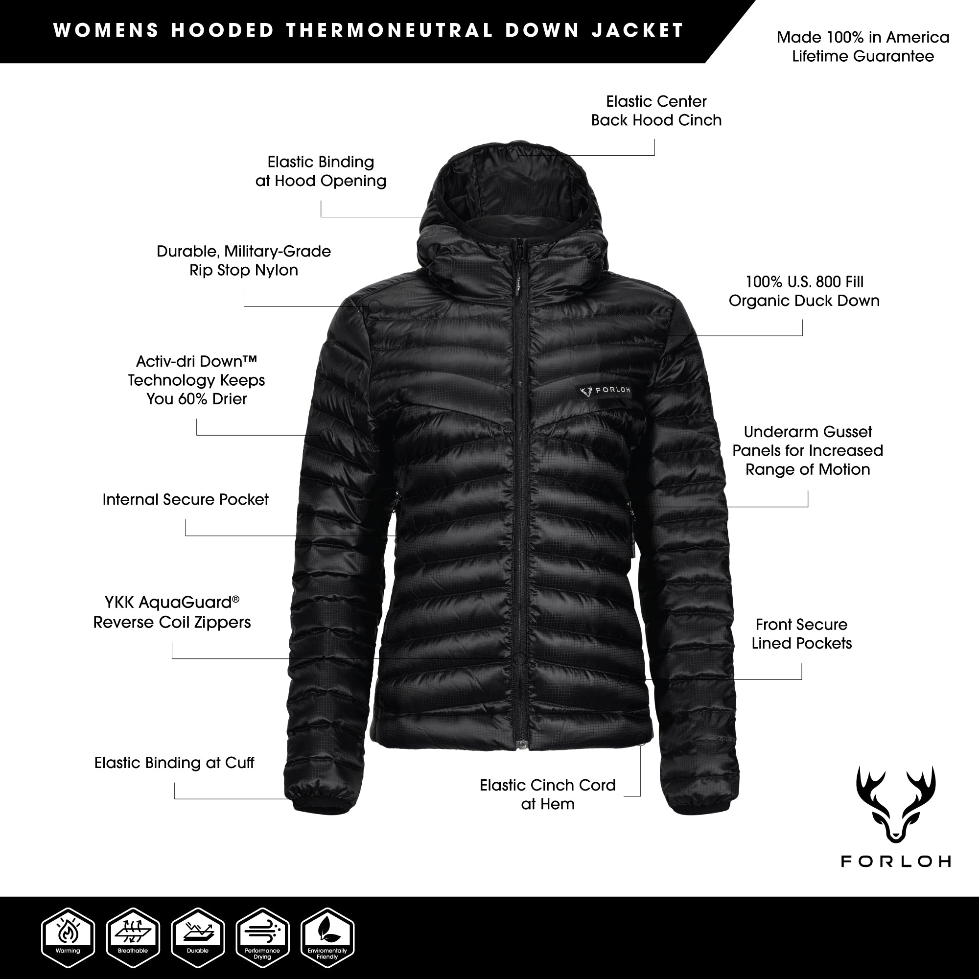 Women's ThermoNeutral Down Hooded Jacket - FORLOH