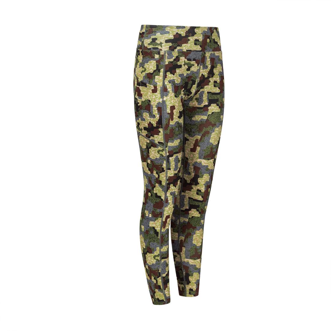 Camo Leggings - Women's High-Waisted Tech Leggings in Deep Cover Camouflage - Pockets - FORLOH