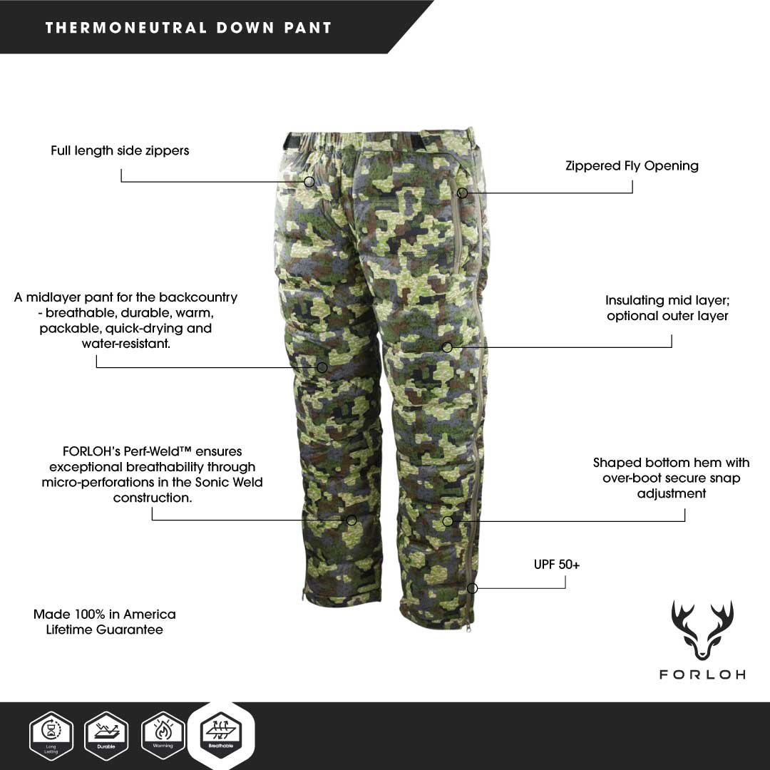 Men's ThermoNeutral Down Hunting Pants - Deep Cover Camo - FORLOH