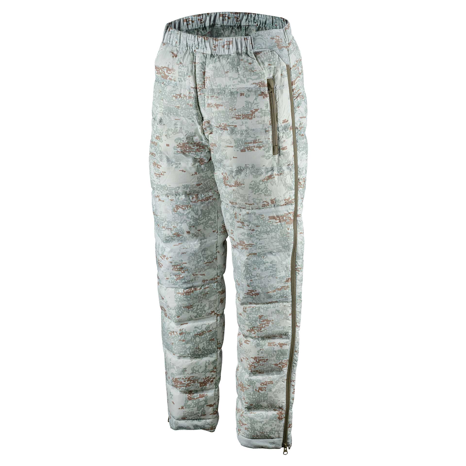 Men's ThermoNeutral Down Pants with Full Length Side Zippers - Snow Camo - FORLOH