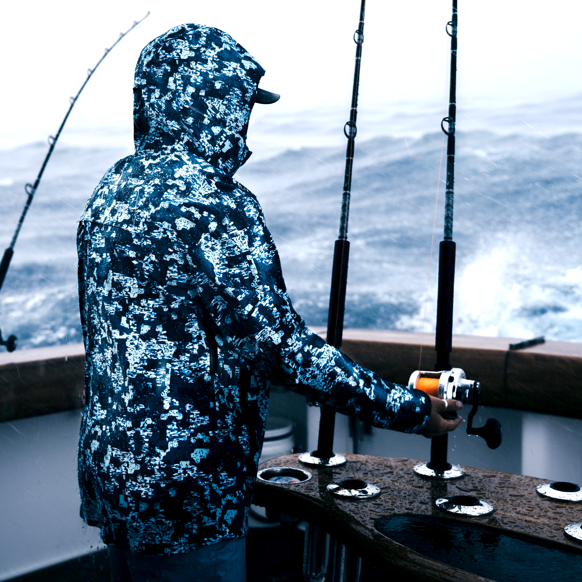 Huk Performance Fishing Men's Gunwale Camo Waterproof Rain Jacket - San Sal  Blue 